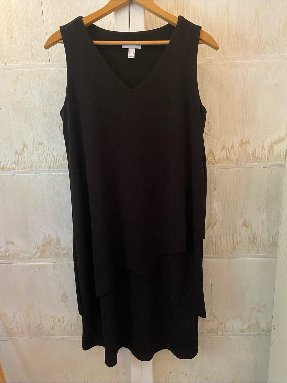 Susan Graver Black Sleeveless V-Neck Layered Dress Small